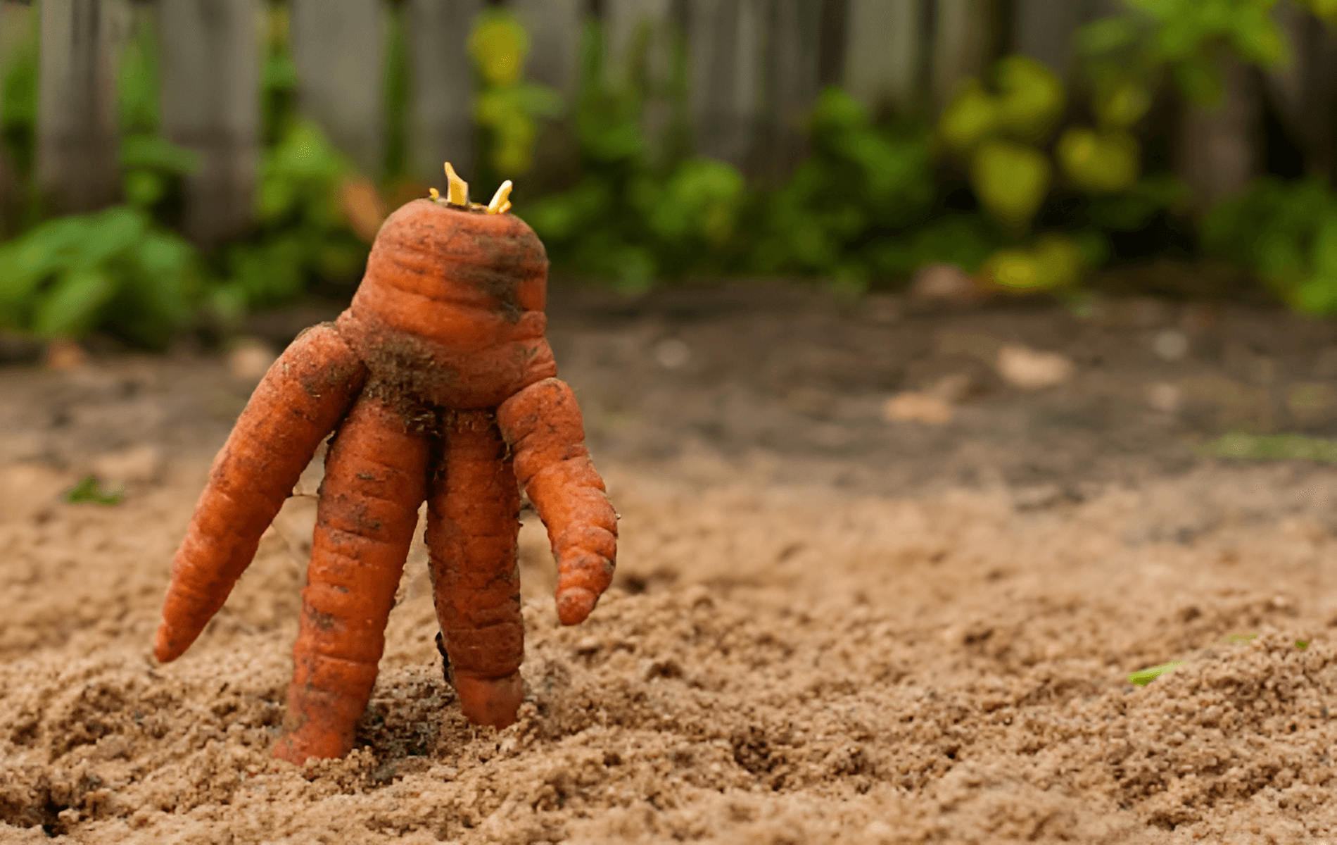 funny shaped carrots harvested from a retirement home garden